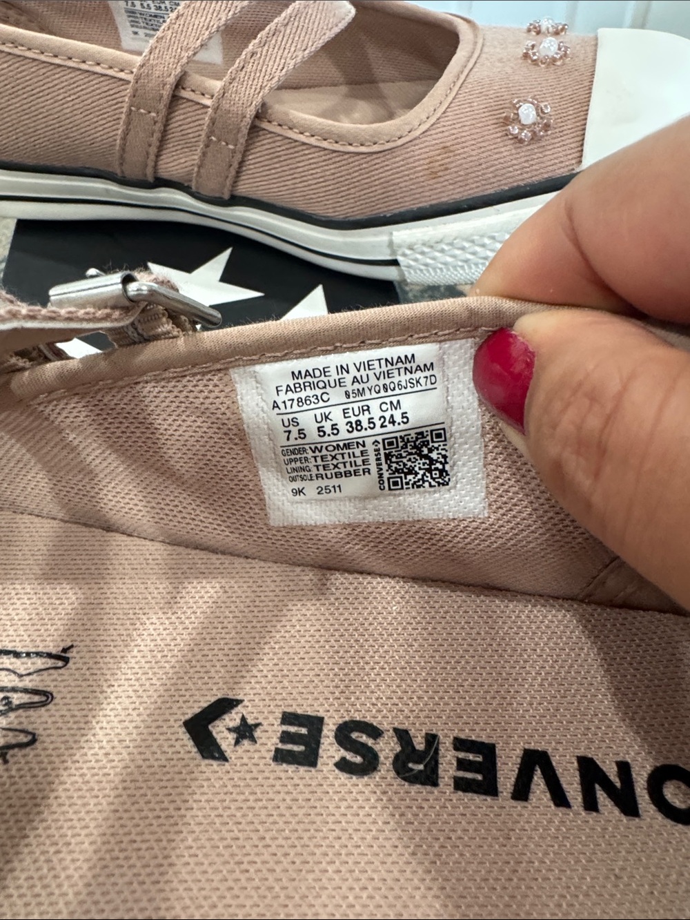Converse Dusty Pink Mary Jane Platform Sneakers with Crystal Flower Studs - Picture 8 of 8